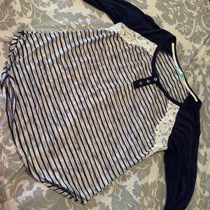 Striped Long Sleeve Henley Top